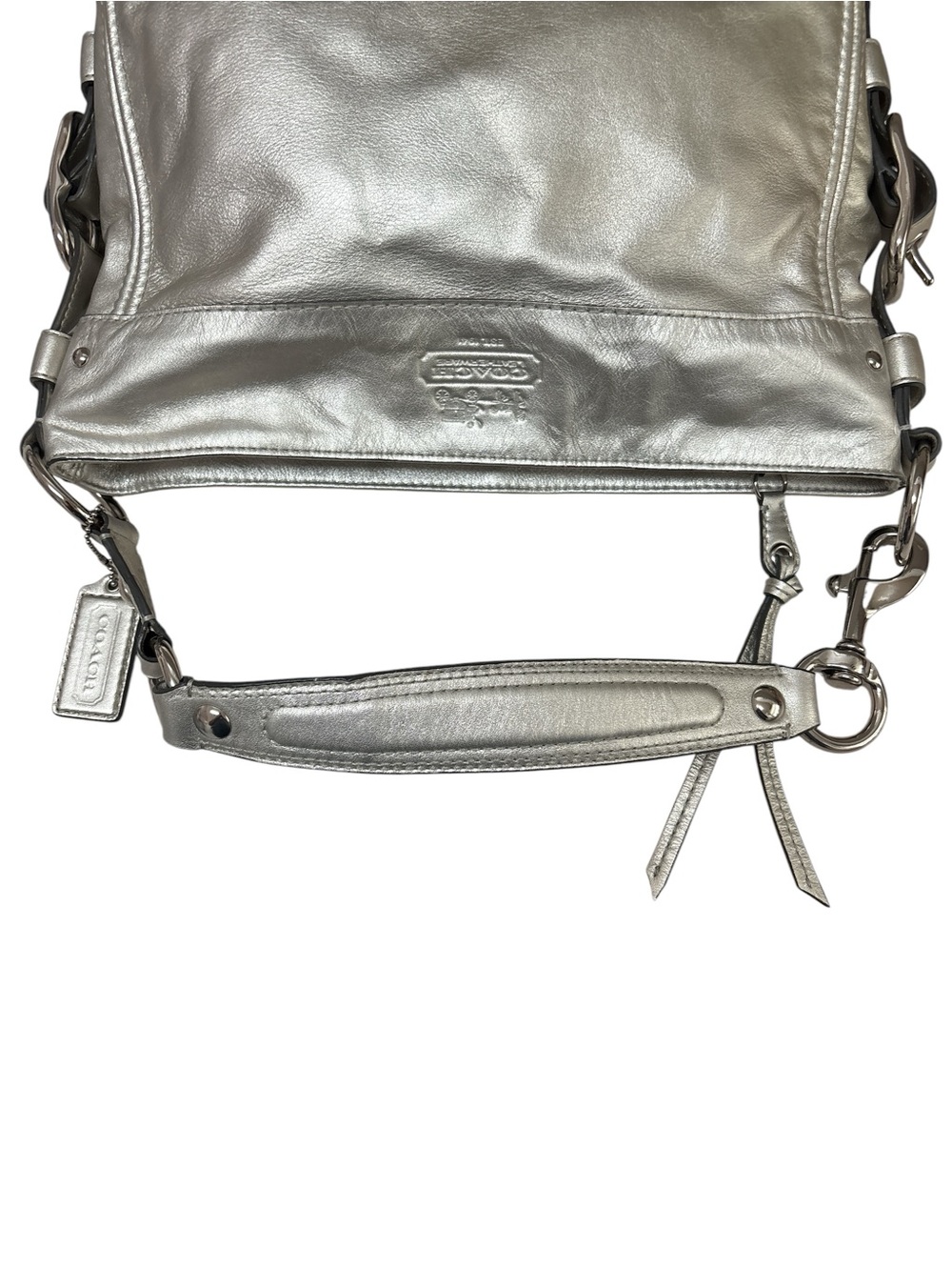 Y2K Coach Metallic Silver Leather Zoe Hobo Bag - Picture 12 of 13